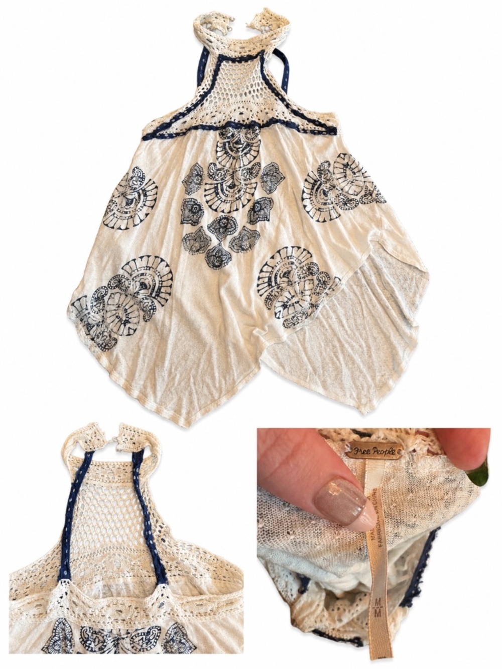 Free People Crochet Paisley Halter Top Size M